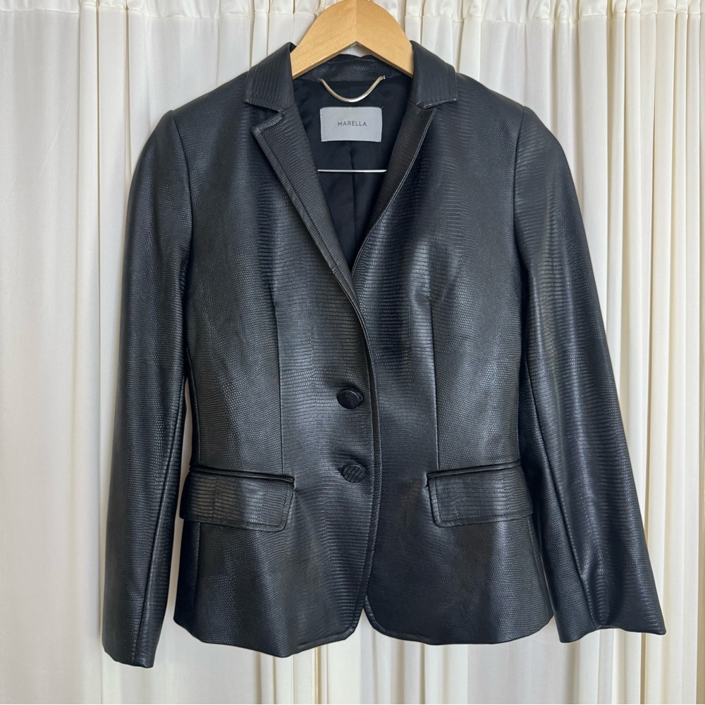 MARELLA Morfeo Snakeskin-Print Leather Blazer Size Small - Picture 4 of 10